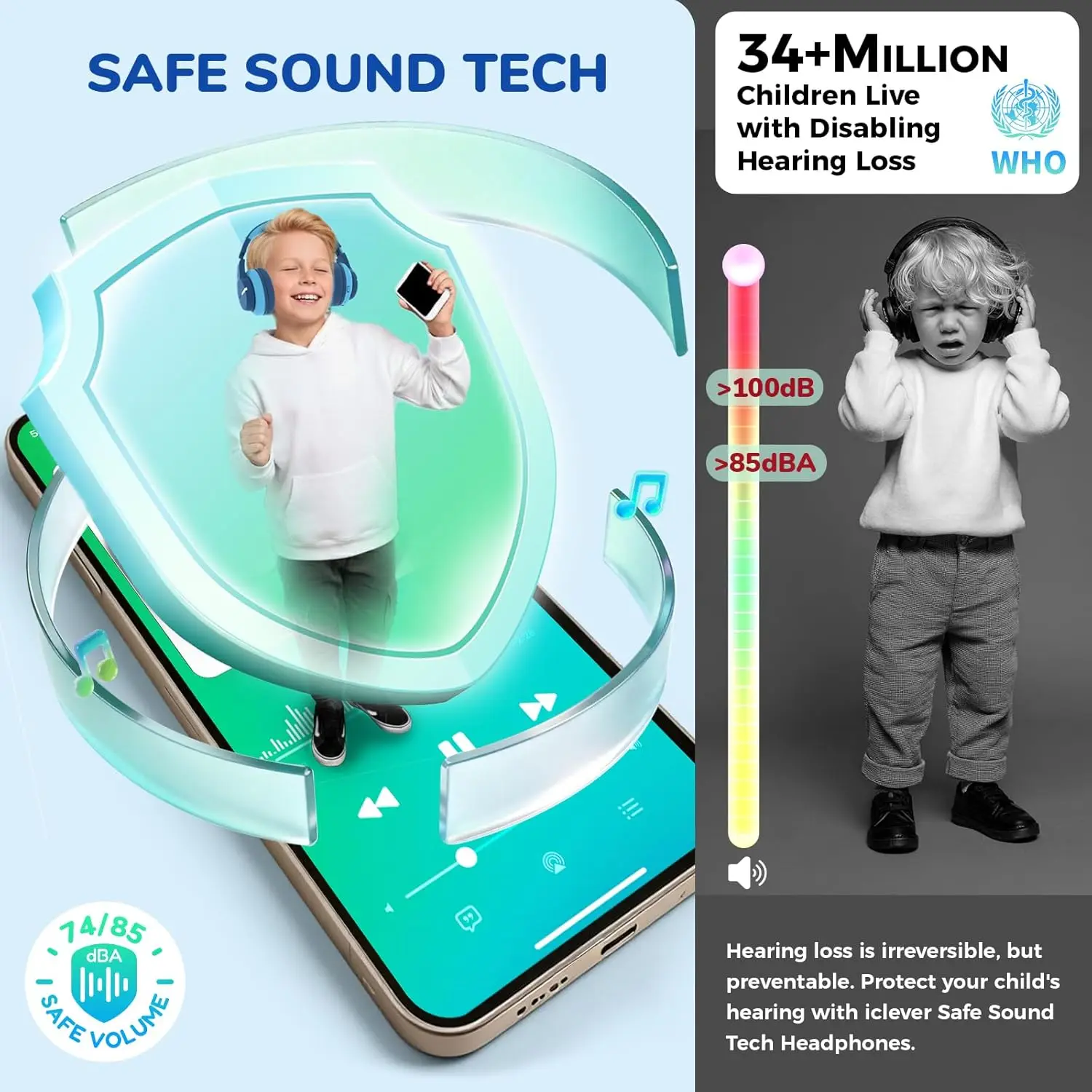 iClever BTH12 Kids Bluetooth H - Anc Wireless Over Ear Headphones 评论和价格